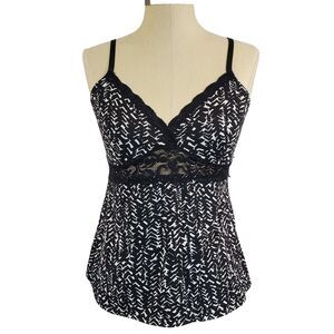 Y2K Lace Trim Babydoll Tank Top Sheer Black White Whimsigoth Dark Romantic L